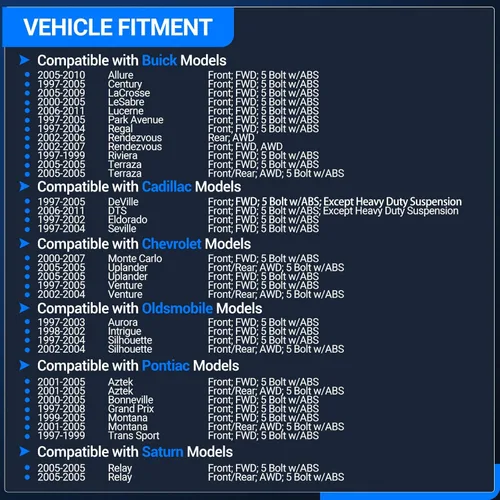 Vista 3 de Autoround 513121 Conjunto de buje y cojinete para rueda delantera, compatible con Chevy, Buick, Cadillac, Pontiac, Oldsmobile - Impala, Lesabre