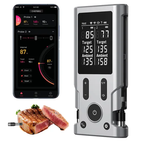 Vista 10 de Termómetro inteligente inalámbrico para carne con 4 sondas y alertas de APP, termómetro de parrilla Bluetooth de 244 metros, sondas ultra delgadas