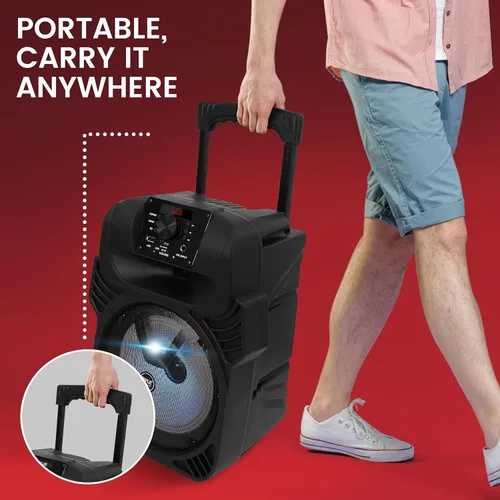 Vista 6 de Pyle Altavoz Bluetooth portátil de 8 pulgadas Altavoz PA de karaoke recargable de 500 W con luces LED de fiesta, entradas de micrófono, radio FM
