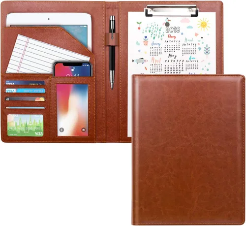 Carpeta portadocumentos de piel para portafolio de negocios/currículum, cartera de cuero para entrevistas, cartera de negocios, organizador de