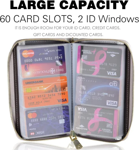 Vista 3 de Easyoulife - Monedero de cuero con cremallera, billetera portatarjetas para mujer, bloqueo RFID