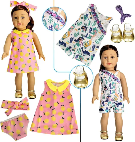 Vista 3 de Ropa y accesorios de muñeca americana para muñecas de 18 pulgadas, vestido de ropa de 18 pulgadas, total de 19 piezas, incluye 8 juegos de ropa