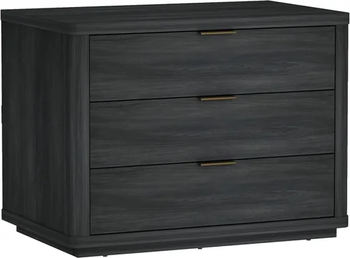 Vista 10 de Manhattan Comfort Evelyn - Mesita de noche con 3 cajones, mesa de noche minimalista de grano de madera con esquinas redondeadas y base elevada, mesa