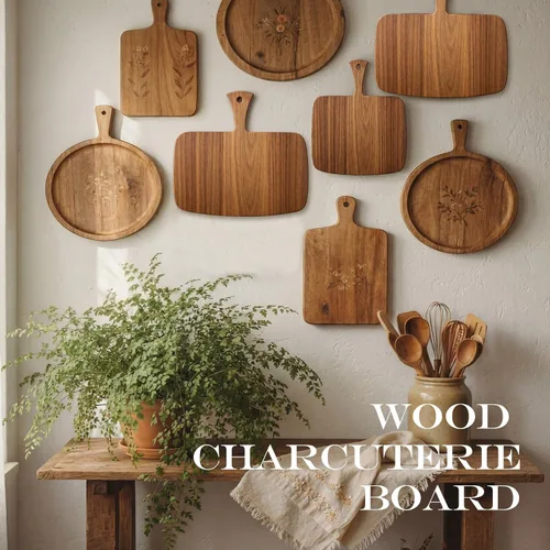Vista 5 de Nuenen Tabla de cortar de madera con mango de 12 x 11 x 0.47 pulgadas, tablas de cortar de madera de bambú de acacia para cocina, pizza, pan, queso