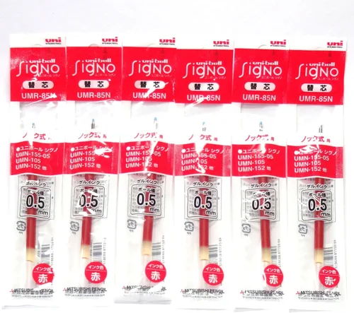 Uni-ball Recambios de tinta roja para bolígrafo (UMR85N.15), 0.020 in, para bolígrafo retráctil Signo 207 (UMN-207-05), × 6 paquetes/total 6 piezas