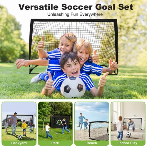 Vista 4 de 6x4 FT Kids Soccer Goals for Backyard - 2 Pack Soccer Nets, Portable Pop Up Goal Set with Training Mat, Cones, Target & Ball - Soccer Training