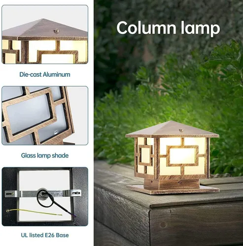 Vista 6 de Luces de columna para exteriores, impermeables, para patio, exteriores, lámpara de poste de aluminio antioxidante, luz de pilar moderna
