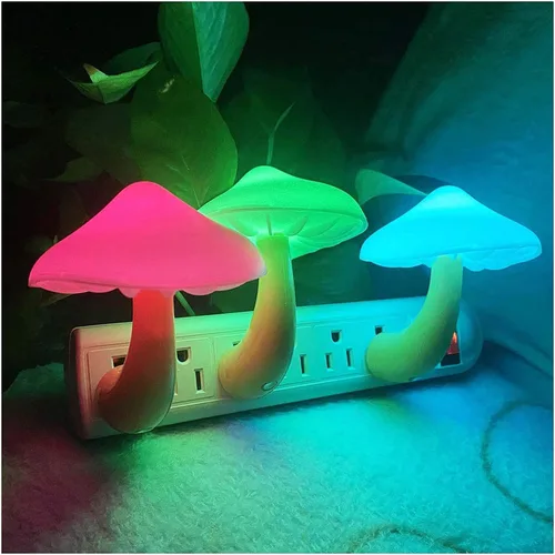[Paquete de 3 lámparas LED de noche de hongos enchufables con sensor de atardecer a amanecer, enchufe para cama, bonita lámpara de luz nocturna de