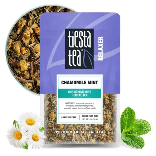 Tiesta Tea - Manzanilla menta, hojas sueltas, té de hierbas de menta y manzanilla, mezcla premium, bebida de hierbas sin cafeína, hace caliente o