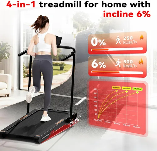 Vista 4 de Lysole Folding Vibration Walking Pad Treadmill with Incline,4-in-1 Under Desk Treadmills for Home&Office,350LBS Capacity,0.3-7.5MPH Speed,LED