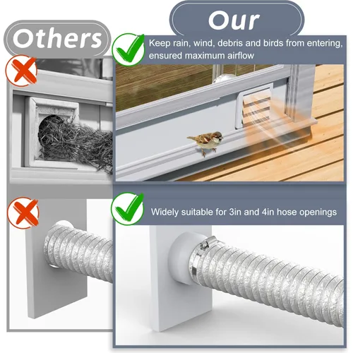Vista 5 de Kit de ventilación de ventana Flamorrow con cubierta exterior Compatible con manguera de 3" y 4", paneles ajustables de sello de ventilación
