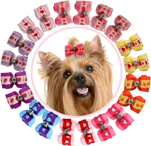YOY 20 unidades/10 pares de adorables lazos de grogrén para el pelo de perro con bandas de goma, accesorios para el pelo de cachorro, gato, gatito,