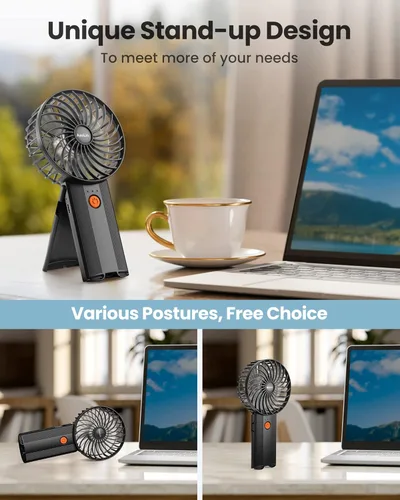 Vista 4 de 2 mini ventiladores portátiles plegables de mano USB recargable ventilador personal cuello escritorio 4 velocidades 3 en 1 mini ventilador de mano