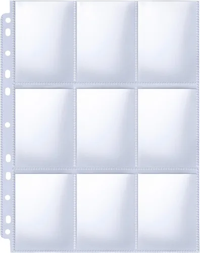 HERKKA Páginas de funda para tarjetas coleccionables, paquete de 100 9 páginas de álbum de bolsillo, 11 agujeros, para carpeta de 3 anillas