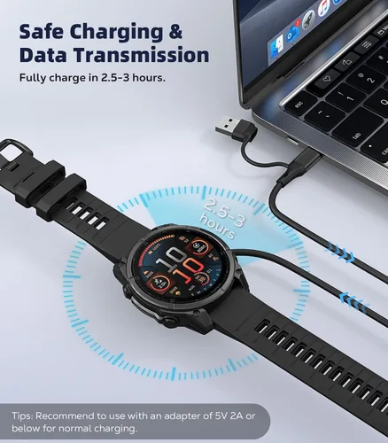 Vista 4 de MoKo Cargador de reloj Garmin 2 en 1, cable de carga USB-C compatible con Garmin Vivoactive 6/5, Fenix 8/7/6/5, Forerunner 970/570/965/265/255/165