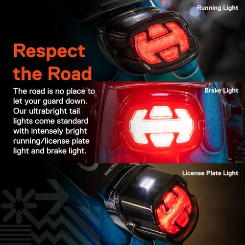 Vista 4 de Luz trasera LED TRUE MODS para Harley Davidson - Luz de freno con flecha DOT de diseño cuadrado, luz trasera roja ahumada para Sportster Dyna Fatboy