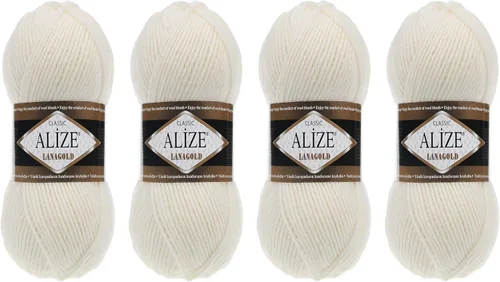 Vista 22 de Alize Lanagold - Hilo para tejer, lana para manualidades, mezcla de hilo para tejer a mano, cálida, suave, natural, gruesa, tejida a mano, lote de 4
