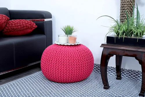 Vista 48 de FRELISH DECOR - Puf redondo otomano tejido a mano, 100% algodón, puf de punto, silla de suelo para sala de estar, reposapiés de dormitorio para sofá