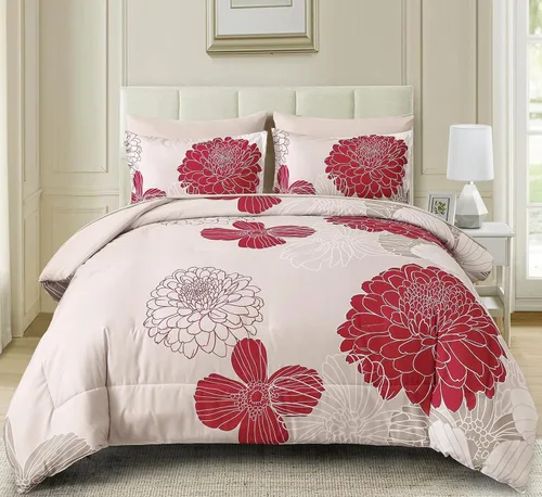 Vista 9 de Yiran - Juego de 7 piezas de edredón floral azul, juego de cama en una bolsa, tamaño Queen, juego de edredón de microfibra suave