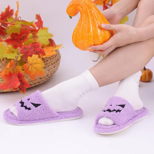 Vista 7 de shevalues Pantuflas de tela de rizo con punta abierta para mujer, pantuflas de espuma viscoelástica