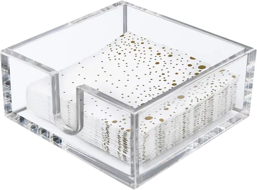 Vista 7 de LotFancy Servilletero acrílico para servilletas de cóctel de 5 x 5 pulgadas, soporte de papel transparente para mesa, cocina, bar, fiesta