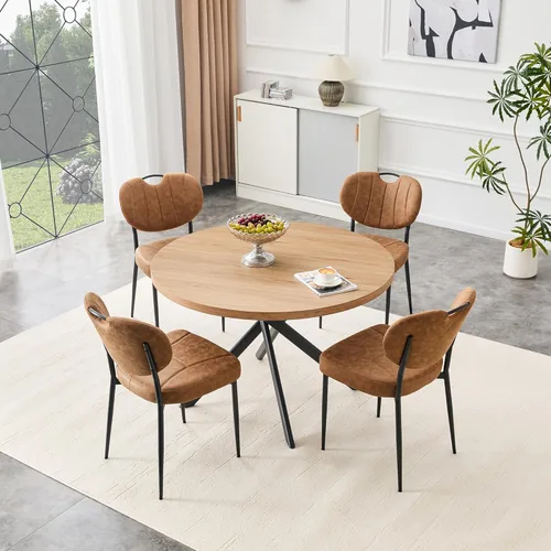 Vista 9 de Juego de 4 mesas de comedor redondas de 42 pulgadas para 4, sillas de mesa de cocina modernas, juego de 4 sillas tapizadas de madera con patas
