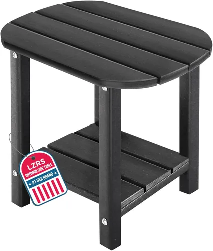 Vista 30 de LZRS Mesa Lateral Redonda Adirondack para Patio Mesa de Esquina, Mesas Laterales para Exteriores para Patio, Jardín, Piscina, Complemento