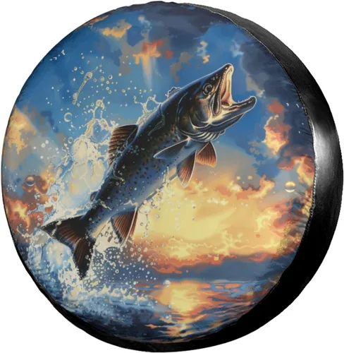 Vista 15 de Dujiea Bass Fish - Cubierta de neumático de repuesto con orificio para cámara de respaldo, cubierta universal de rueda y protector de neumáticos