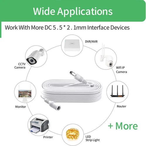 Vista 7 de Security-01 Cable de extensión de alimentación CC de 6.6 pies de 6.6 ft, 0.217 in x 0.083 in, para cámara de CCTV, cámara IP WiFi, DVR/tira LED