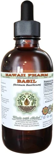 Extracto líquido sin alcohol de albahaca, albahaca (Ocimum Basilicum) Hoja seca Glicerita Hawaii Pharm Suplemento herbario natural 2 oz