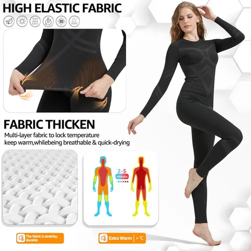 Vista 3 de UNIQUEBELLA Womens Thermal Underwear, Thermal Base Layers Women - Ski Wear Ladies Compression Athletic Long Johns Skins Set