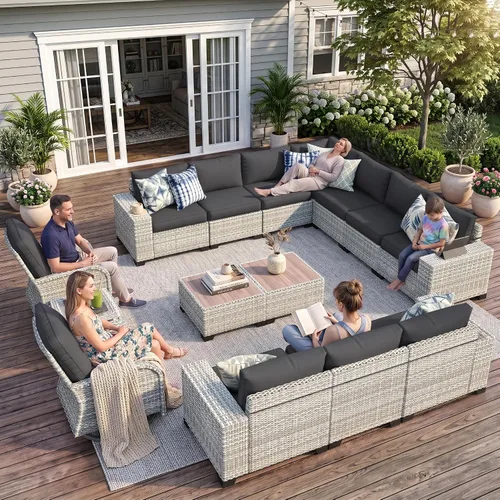 Vista 31 de Muebles de patio al aire libre conjunto PE mimbre ratán al aire libre sofá Beige