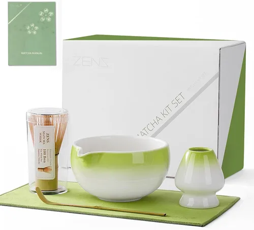 Vista 15 de ZENS Juego de batidor de matcha, juego de 6 piezas de matcha rosa, incluye cuenco de cerámica de 15oz y batidor de bambú (soporte Chasen) cuchara