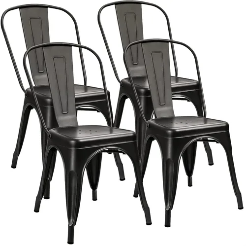 Furniwell Juego de 4 sillas de comedor de metal para uso en interiores y exteriores, apilables, de metal industrial, para cocina, comedor, bistró y