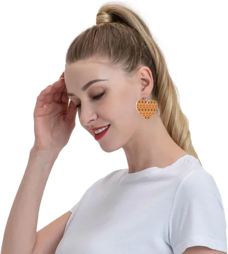 Vista 9 de DKJlitter Women's Heart Earrings, ethnic african striped tribal pattern Faux Leather Earrings, Lightweight Dangle Earrings