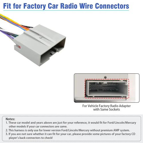 Vista 2 de Juego de cables de arnés de cableado de radio de 24 pines compatible con Ford Mercury Lincoln 2006-2012, adaptador de cable de conector estéreo ISO