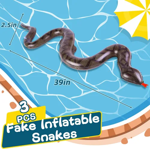 Vista 2 de FUTUREPLUSX Serpientes inflables falsas, 3 piezas inflables inflables de serpientes de piscina de animales para decoración de fiesta de reptiles