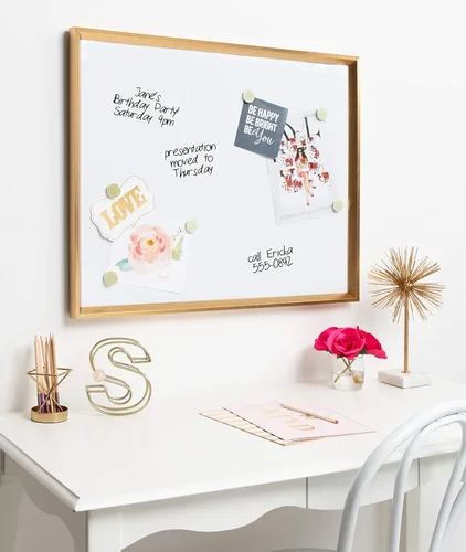 Vista 4 de Kate and Laurel Calter - Pizarra magnética enmarcada de borrado en seco, dorado, 25.5 x 31.5 pulgadas