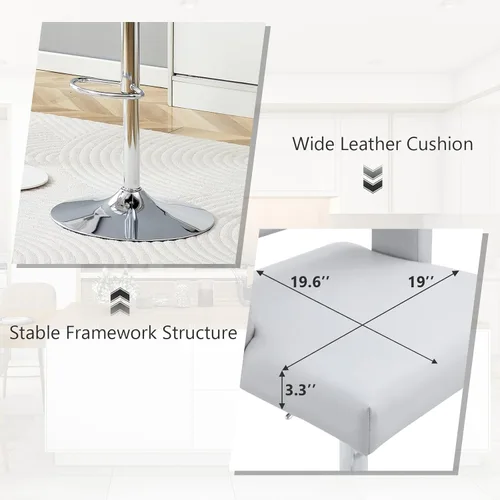 Vista 29 de Juego de 2 taburetes de bar de altura de asiento ajustable de 26-35 pulgadas, taburete giratorio de altura de mostrador con cojín de cuero, sillas