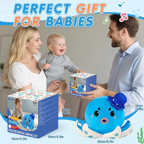 Vista 7 de Juguete musical para bebé de 6 a 12 meses, pulpo de peluche recargable que gatea con 40 canciones y grabación de voz – Juguete interactivo