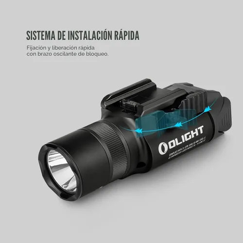 Vista 8 de OLIGHT Baldr Pro R - Linterna táctica magnética recargable por USB de 1350 lúmenes con haz verde y LED blanco, luz de arma de montaje en riel