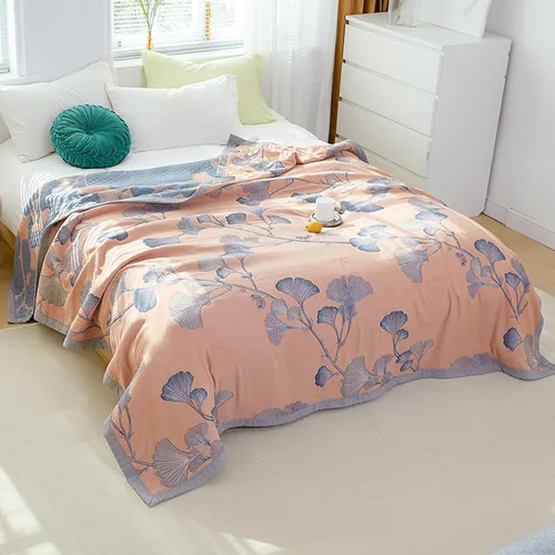 Vista 8 de Ginkgo - Colcha de jacquard de algodón suave, ligera, reversible, para otoño y verano, con patrón de hojas de ginkgo para decoración de cama