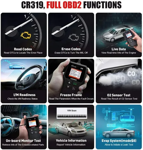 Vista 8 de Launch Lector de Código de Escáner OBD2 CR319 con Funciones Completas de Código de Revisión del Motor Negro
