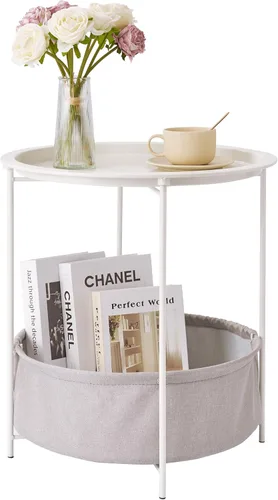 Vista 15 de VECELO - Mesa auxiliar/de rincón, plegable, redonda de metal, antióxido y resistente al agua, para interiores o exteriores, con bandeja, 1 pieza