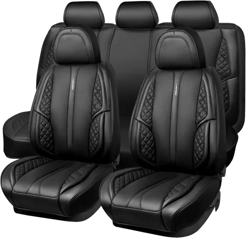 Vista 12 de CAR PASS Juego completo de fundas de asiento de automóvil de piel sintética rosa napa lindas para mujer, impermeables, acolchadas, ajuste universal