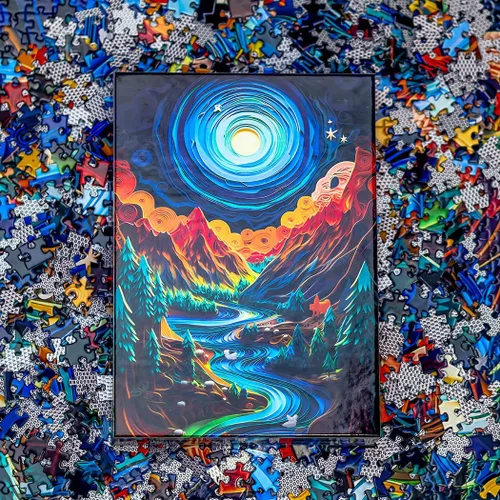 Vista 5 de Bgraamiens Puzzle-Montañas y Ríos de Quilling de Papel-Rompecabezas de 1000 Piezas Arte de Quilling de Papel Desafío de Color Rompecabezas