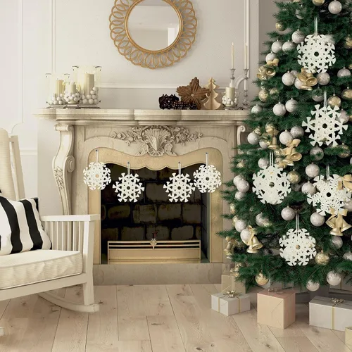 Vista 7 de 8 adornos de macramé, copo de nieve, decoración de macramé, adornos de hadas, hechos a mano, para colgar en el árbol de Navidad, bohemio, mini