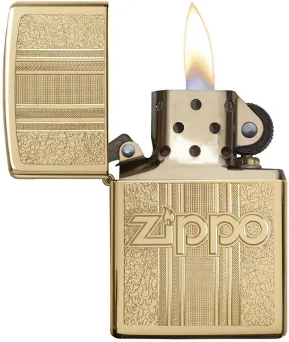 Vista 3 de Zippo y diseño de patrón - Encendedor de bolsillo de latón pulido, tamaño único