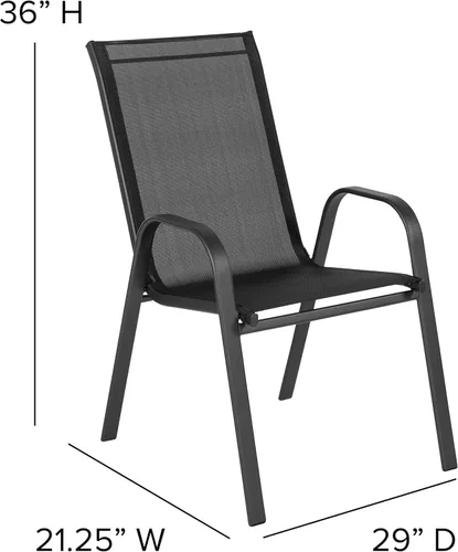Vista 2 de BizChair Paquete de 4 sillas apilables negras para exteriores con material Flex Comfort, silla apilable para patio
