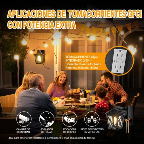 Vista 5 de Ehaho Luces de porche con salida GFCI, aleación de aluminio de grado Negro